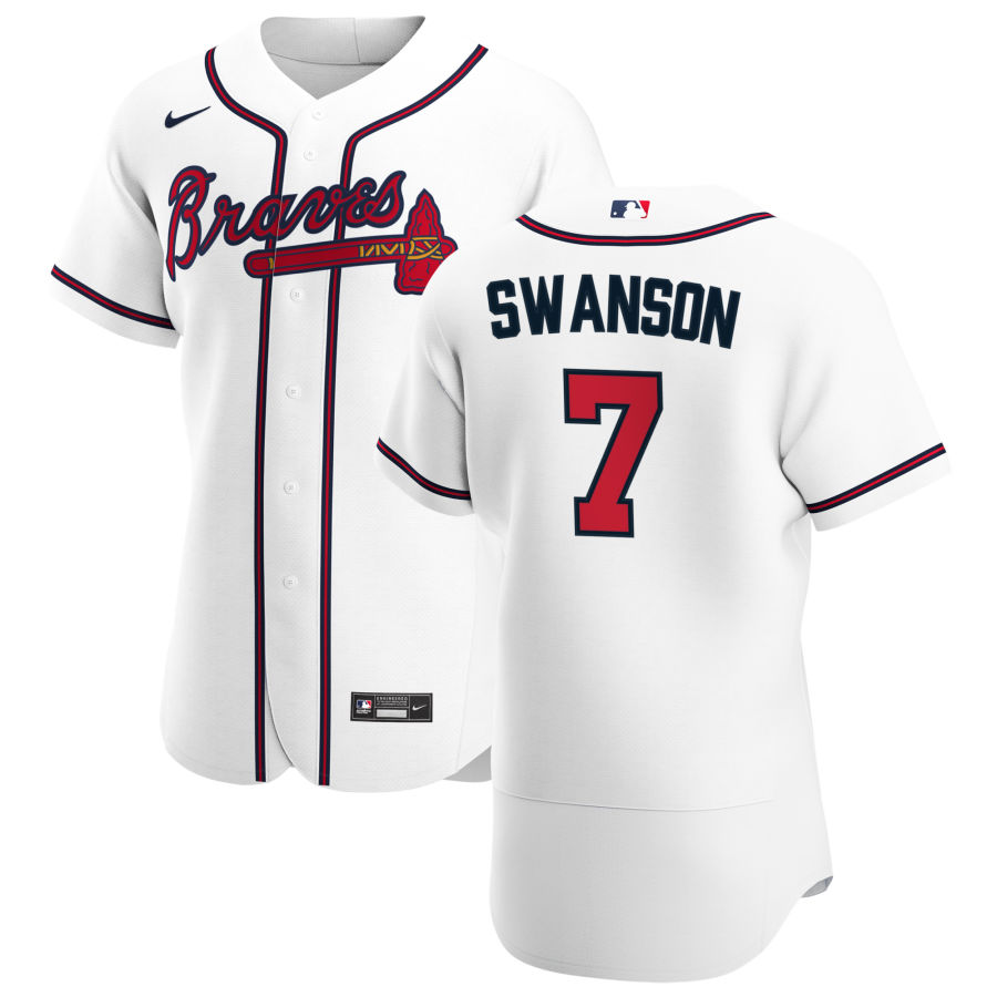 Atlanta Braves #7 Dansby Swanson Men Nike White Home 2020 Authentic Player MLB Jersey